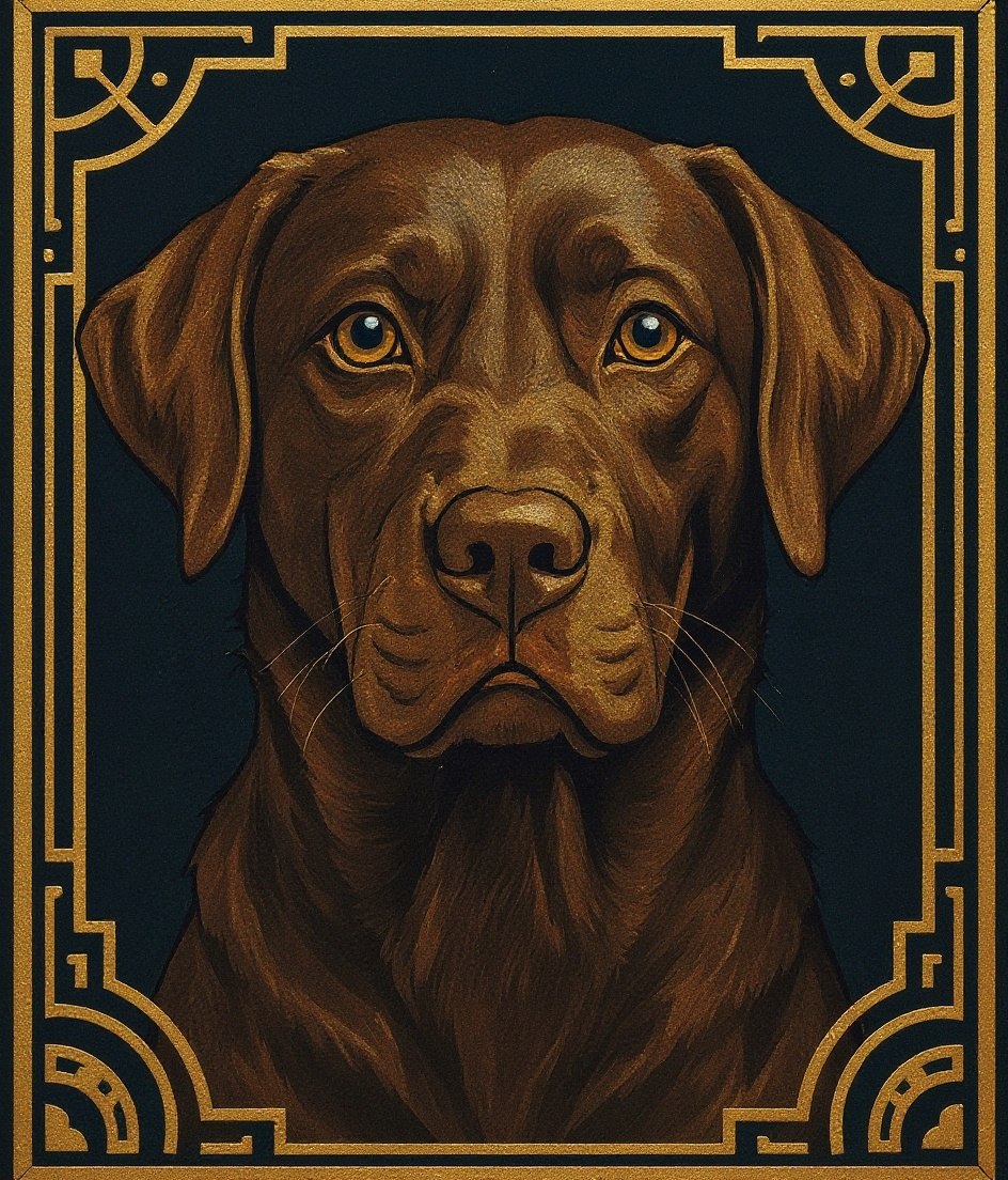 The Chocolate Lab - Art Deco pet portrait