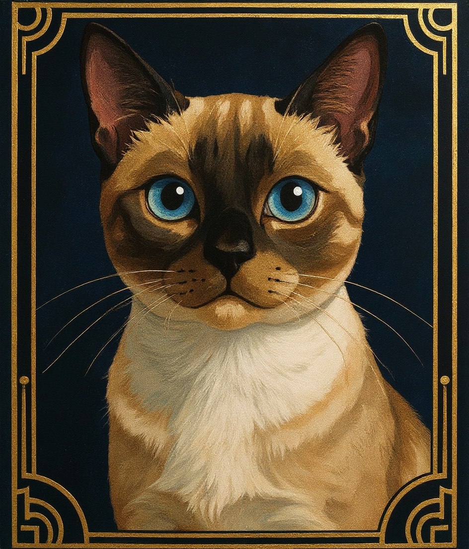 The Siamese - Art Deco pet portrait