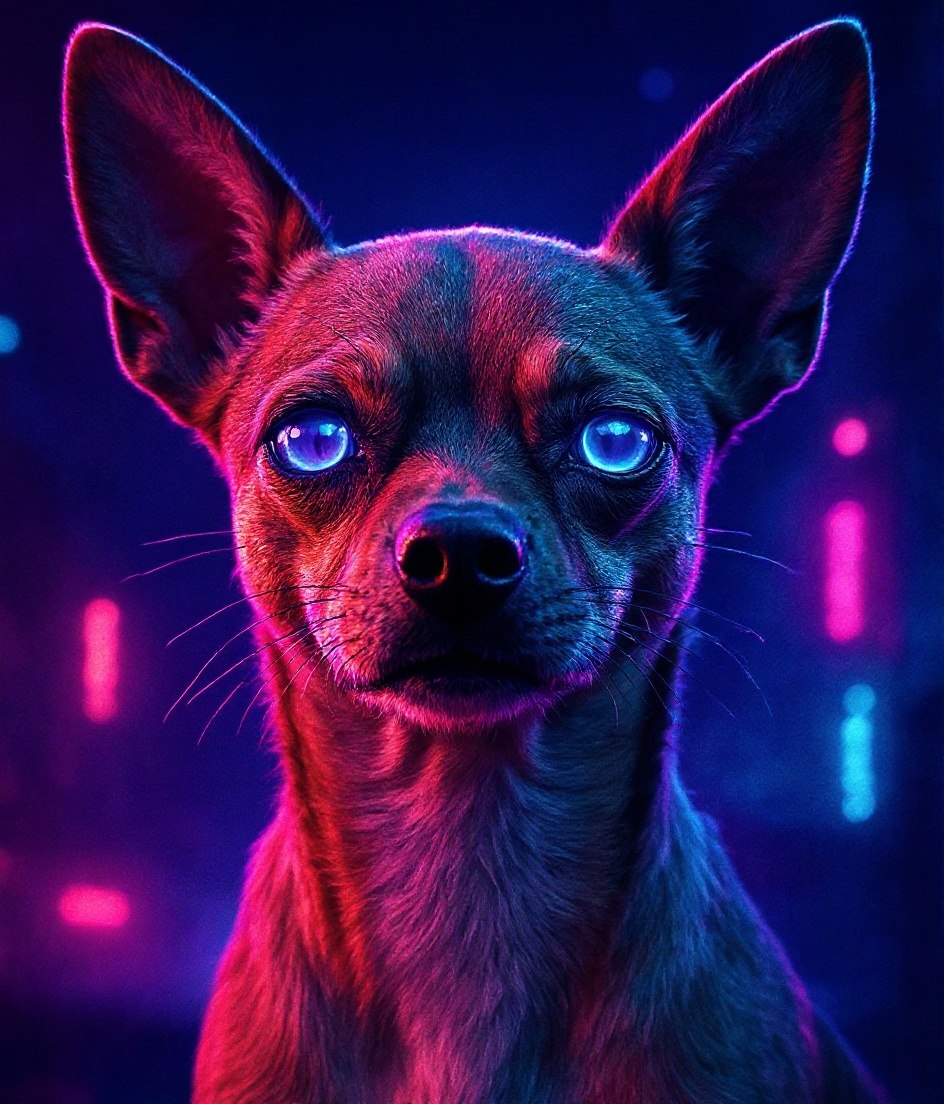 The Chihuahua - Cyberpunk Neon pet portrait