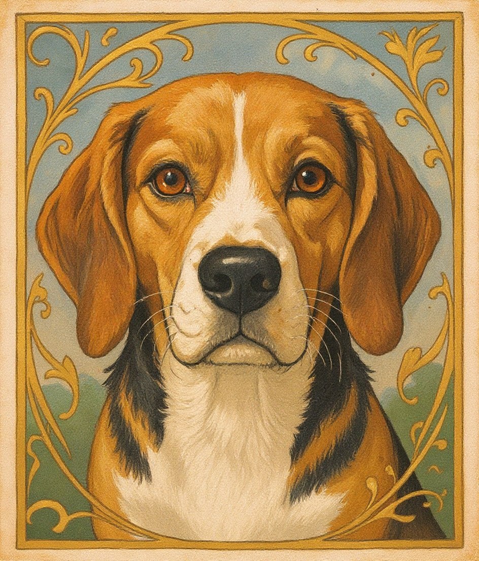 The Beagle - Art Nouveau pet portrait