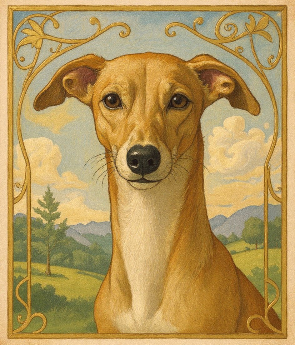 The Whippet - Art Nouveau pet portrait