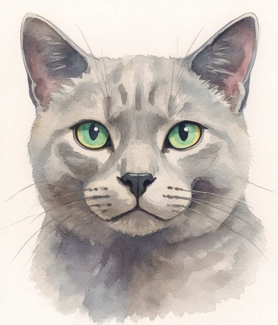 The Russian Blue - Watercolour pet portrait