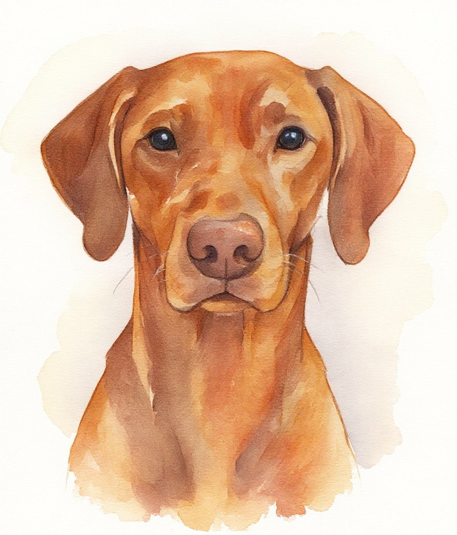 The Vizsla - Watercolour pet portrait