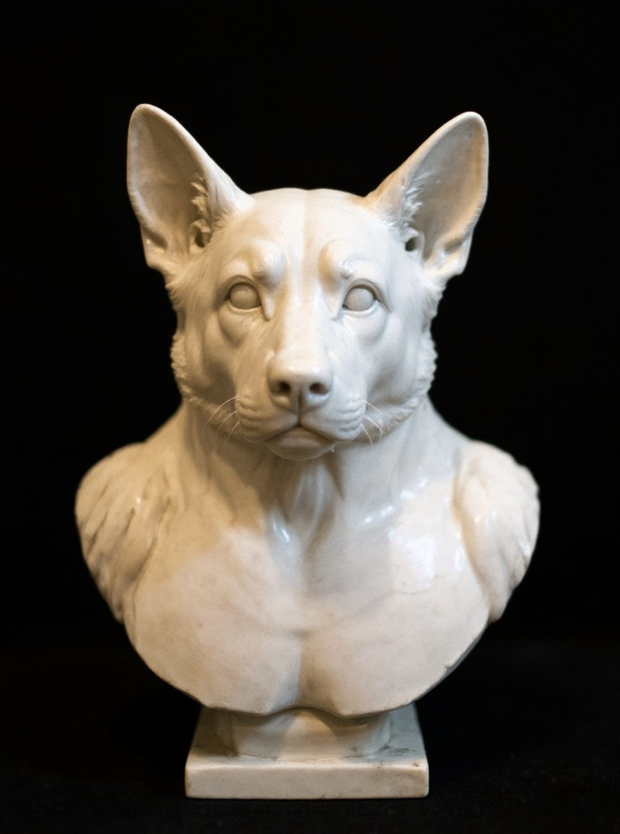 German shepherd roman marble bust